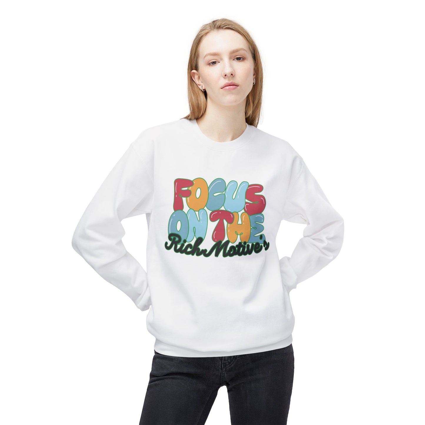 Unisex Fleece Crewneck Sweatshirt - 'Focus On The Rich Motive's'